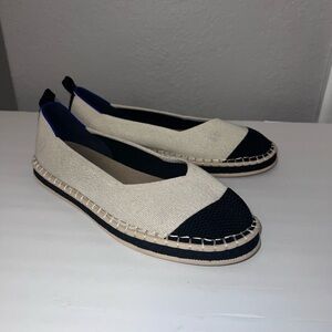 Rothy's Beige Ivory Black Boardwalk The Espadrille Slip On Flats
